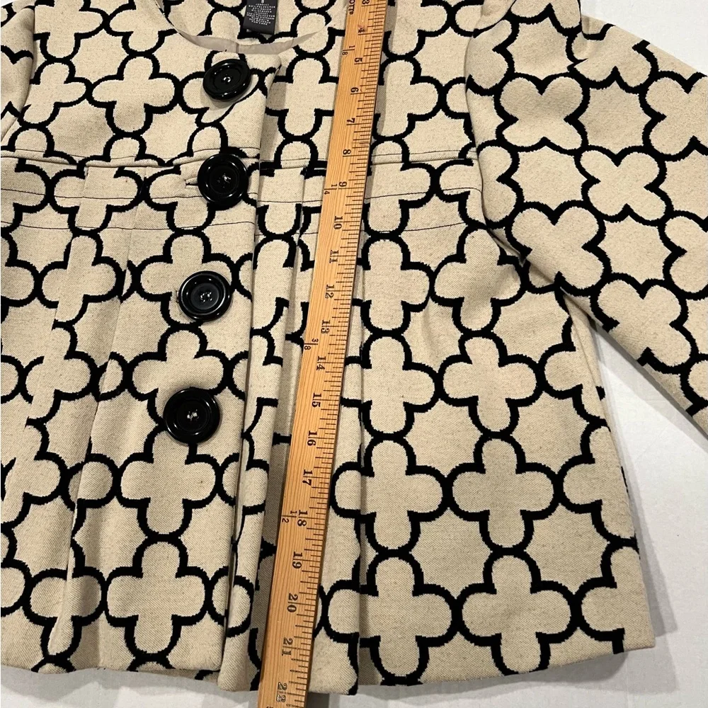 VTGChelsea&Theodore Sz8 Ivory/Blk Floral Print Cropped 3/4 Sleeve Jacket FLAWED
